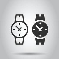 icono de reloj de pulsera en estilo plano. ilustración de vector de reloj de mano sobre fondo blanco aislado. concepto de negocio de pulsera de tiempo.