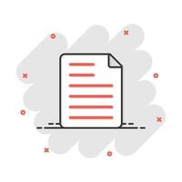 Document note icon in comic style. Paper sheet vector cartoon illustration pictogram. Notepad document business concept splash effect.