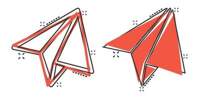 Paper plane icon in comic style. Sent message cartoon vector illustration on white isolated background. Air sms splash effect business concept.