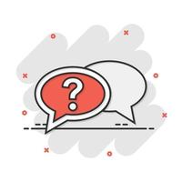 Question mark icon in comic style. Discussion speech bubble vector cartoon illustration pictogram. Question business concept splash effect.