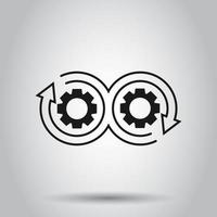 Development icon in flat style. Devops vector illustration on isolated background. Cog with arrow business concept.