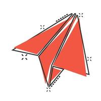 Paper plane icon in comic style. Sent message cartoon vector illustration on white isolated background. Air sms splash effect business concept.