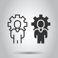 People with gear icon in flat style. Person cogwheel vector illustration on white isolated background. Teamwork business concept.