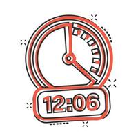 icono de reloj en estilo cómico. ver ilustración de vector de dibujos animados sobre fondo blanco aislado. concepto de negocio de efecto de salpicadura de temporizador.