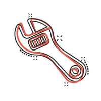 Wrench icon in comic style. Spanner key cartoon vector illustration on white isolated background. Repair equipment splash effect business concept.