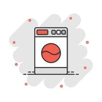 icono de lavadora de dibujos animados vectoriales en estilo cómico. pictograma de ilustración de signo de lavandera. concepto de efecto de salpicadura de negocio de lavadora. vector
