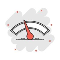 Vector cartoon dashboard icon in comic style. Level meter sign illustration pictogram. Speed business splash effect concept.