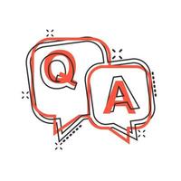 Question and answer icon in comic style. Discussion speech bubble vector cartoon illustration pictogram splash effect.