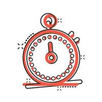 Clock icon in comic style. Watch cartoon vector illustration on white isolated background. Timer splash effect business concept.