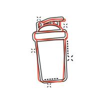 Shaker icon in comic style. Sport bottle vector cartoon illustration on white isolated background. Fitness container business concept splash effect.