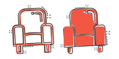 icono de silla de cine en estilo cómico. ilustración de vector de dibujos animados de sillón sobre fondo blanco aislado. concepto de negocio de efecto de salpicadura de asiento de teatro.