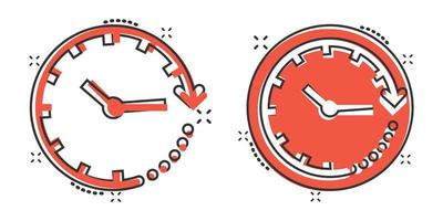 Clock icon in comic style. Watch cartoon vector illustration on white isolated background. Timer splash effect business concept.