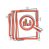 Audit document icon in comic style. Result report vector cartoon illustration on white isolated background. Verification control business concept splash effect.