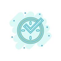 Real time icon in comic style. Clock vector cartoon illustration on white isolated background. Watch business concept splash effect.