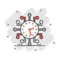 Real time icon in comic style. Clock vector cartoon illustration on white isolated background. Watch business concept splash effect.