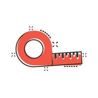 Measure tape icon in comic style. Ruler cartoon sign vector illustration on white isolated background. Meter splash effect business concept.