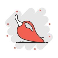 Vector cartoon chili pepper icon in comic style. Spicy peppers concept illustration pictogram. Chili paprika business splash effect concept.