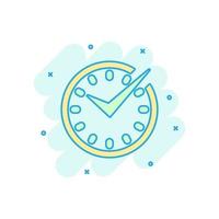 Real time icon in comic style. Clock vector cartoon illustration on white isolated background. Watch business concept splash effect.