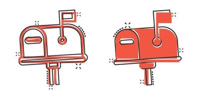 icono de buzón en estilo cómico. ilustración de vector de dibujos animados de buzón de correos sobre fondo blanco aislado. concepto de negocio de efecto de salpicadura de sobre de correo electrónico.