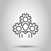 People with gear icon in flat style. Person cogwheel vector illustration on white isolated background. Teamwork business concept.