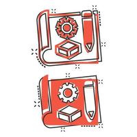 Prototype icon in comic style. Startup cartoon vector illustration on white isolated background. Model development splash effect business concept.