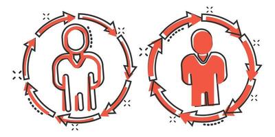 People referral icon in comic style. Business communication cartoon vector illustration on white background. Reference teamwork splash effect business concept.