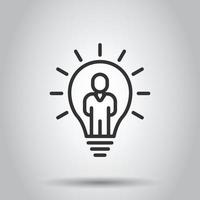 People with bulb icon in flat style. idea vector collection illustration on white isolated background. Brain mind business concept.