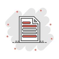 Document note icon in comic style. Paper sheet vector cartoon illustration pictogram. Notepad document business concept splash effect.