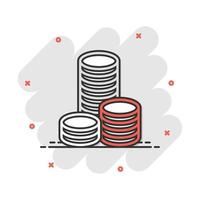 Vector cartoon coins stack icon in comic style. Money coin sign illustration pictogram. Currency money business splash effect concept.