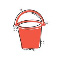 Bucket icon in comic style. Garbage pot cartoon vector illustration on white isolated background. Pail splash effect business concept.