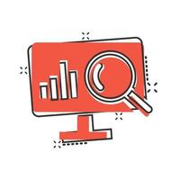 Website analytics icon in comic style. SEO data cartoon vector illustration on white isolated background. Computer diagram splash effect business concept.