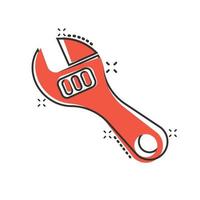 Wrench icon in comic style. Spanner key cartoon vector illustration on white isolated background. Repair equipment splash effect business concept.