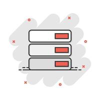 base de datos de dibujos animados vectoriales, icono del servidor en estilo cómico. pictograma de ilustración de signo de almacenamiento. concepto de efecto de salpicadura de negocio de servidor. vector