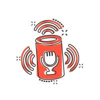 Voice assistant icon in comic style. Smart home assist vector cartoon illustration on white isolated background. Command center business concept splash effect.