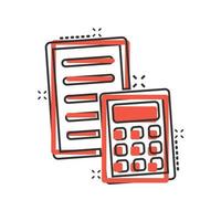 Tax payment icon in comic style. Budget invoice cartoon vector illustration on white isolated background. Calculate document splash effect business concept.