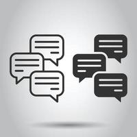 Speak chat sign icon in flat style. Speech bubbles vector illustration on white isolated background. Team discussion button business concept.