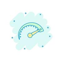 Speedometer level sign icon in comic style. Accelerate vector cartoon illustration on white isolated background. Motion tachometer business concept splash effect.