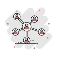 Vector cartoon social network icon in comic style. People connection sign illustration pictogram. Network business splash effect concept.