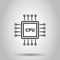 Computer cpu icon in flat style. Circuit board vector illustration on white isolated background. Motherboard chip business concept.