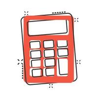 Calculator icon in comic style. Calculate cartoon vector illustration on white isolated background. Calculation splash effect business concept.
