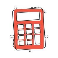 Calculator icon in comic style. Calculate cartoon vector illustration on white isolated background. Calculation splash effect business concept.