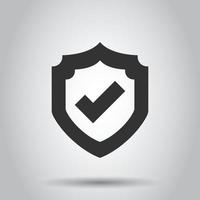 Shield with check mark icon in flat style. Protect vector illustration on white isolated background. Checkmark guard business concept.