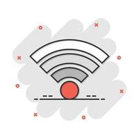 Wifi internet icon in comic style. Wi-fi wireless technology vector cartoon illustration pictogram. Network wifi business concept splash effect.