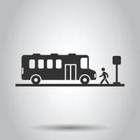Bus station icon in flat style. Auto stop vector illustration on white isolated background. Autobus vehicle business concept.