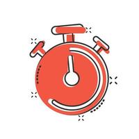 Clock icon in comic style. Watch cartoon vector illustration on white isolated background. Timer splash effect business concept.