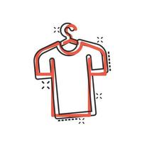 icono de camiseta en estilo cómico. ilustración de vector de dibujos animados de ropa casual sobre fondo blanco aislado. concepto de negocio de efecto de salpicadura de ropa de polo.