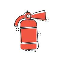 Extinguisher icon in comic style. Fire protection cartoon vector illustration on white isolated background. Emergency splash effect business concept.