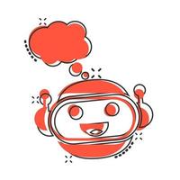 Cute robot chatbot icon in comic style. Bot operator vector cartoon illustration pictogram splash effect.