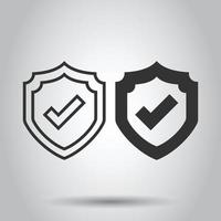 Shield with check mark icon in flat style. Protect vector illustration on white isolated background. Checkmark guard business concept.