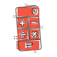 Calculator icon in comic style. Calculate cartoon vector illustration on white isolated background. Calculation splash effect business concept.